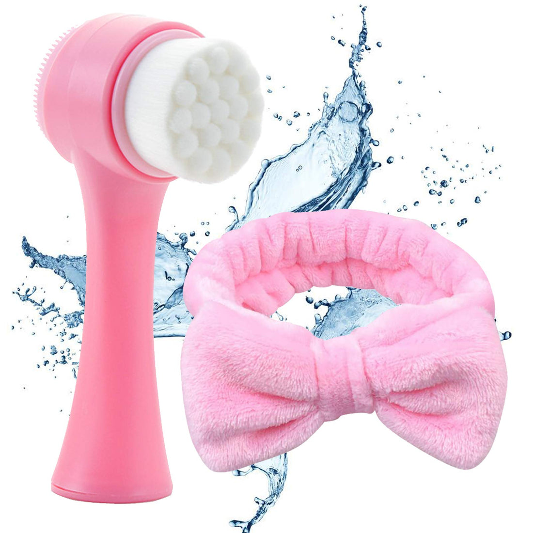 Manual Facial Cleansing Brush, Non-Electric 2 in 1 Silicone Facial exfoliator (with 1 big Headband), for Deep Cleansing Gentle Exfoliating Removing Blackhead Massaging, All Types Skin