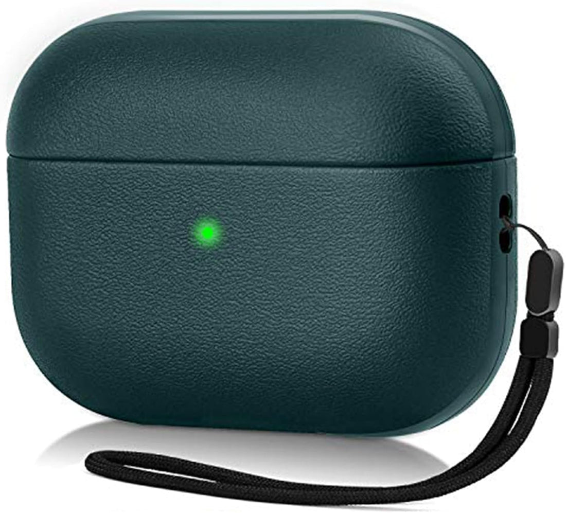Upgrade Cover Compatible with Airpods Pro 3 (2025) Case, Leather Texture Full-Body Protective Case Cover Compatible with Airpods Pro 3, Wireless Charging and Front LED Visible (Green)