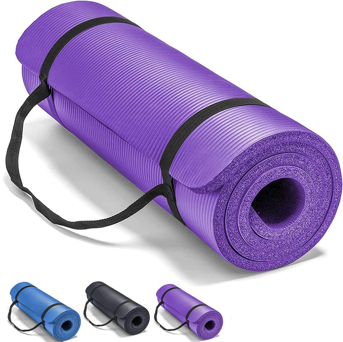 SKY-TOUCH Yoga Mat Non Slip, Yoga Mat with Strap Included 10mm Thick Exercise Mat Ideal for HiiT, Pilates, Yoga and Many Other Home Workouts (Purple)
