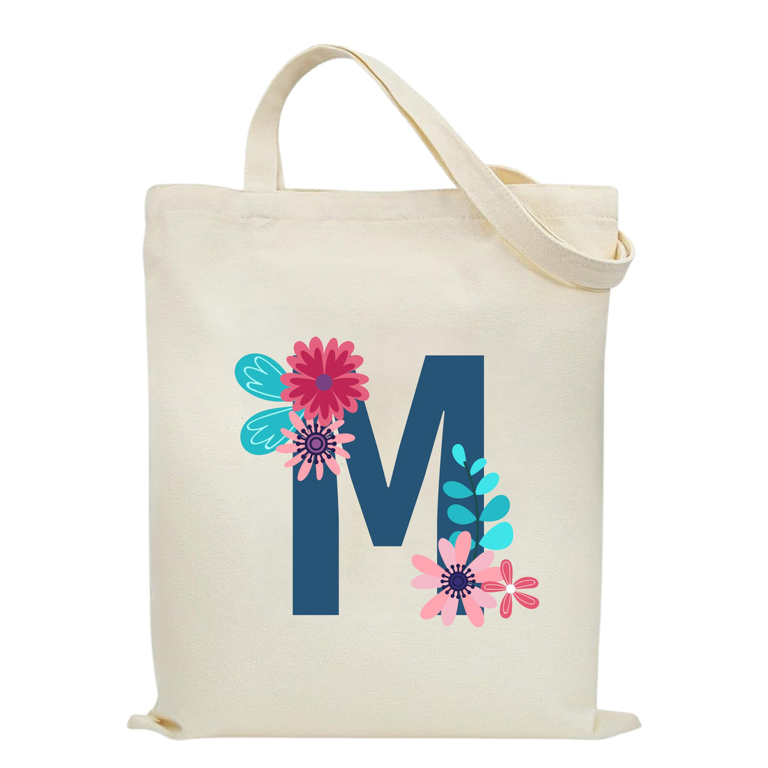 Eco-Friendly Canvas Cotton Tote Bag with Floral Design on Initial Letters Printed Bags for Women, Men - Reusable Shopping Bag, Party Gift Idea and Blend Cotton Gift Bag