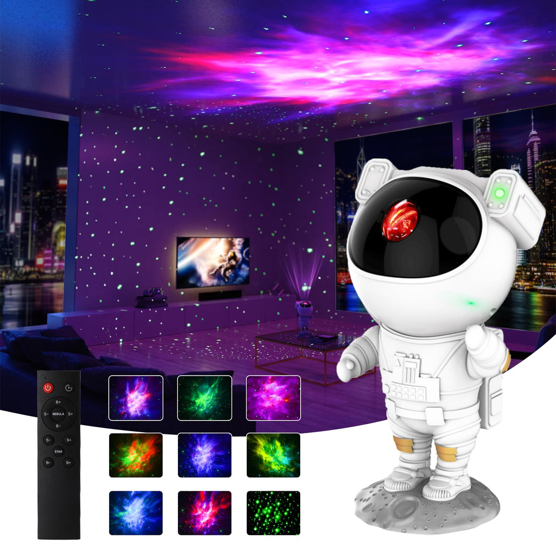 Starry Sky Projector, Astronaut LED Galaxy Night Light Projector with Remote Control and Timer, Nursery Decoration, for Bedroom and Ceiling Projector, Gifts for Children and Adults
