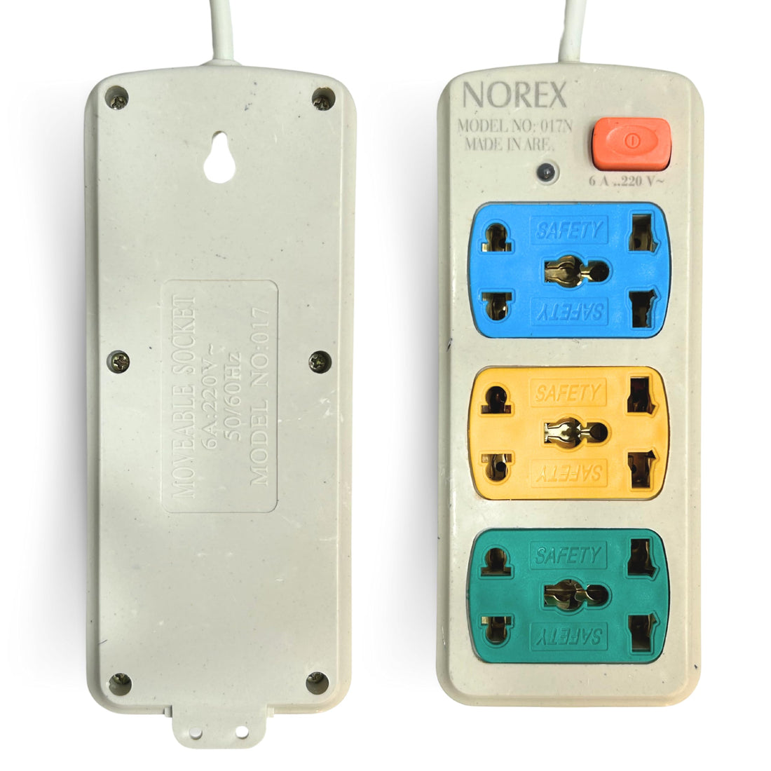 NOREX Power Strip, 9 Ampere, 1.5 Meter Cable Multi Power Plug Extension (6 Outlets, 3 Outlets With 3 International Outlets)
