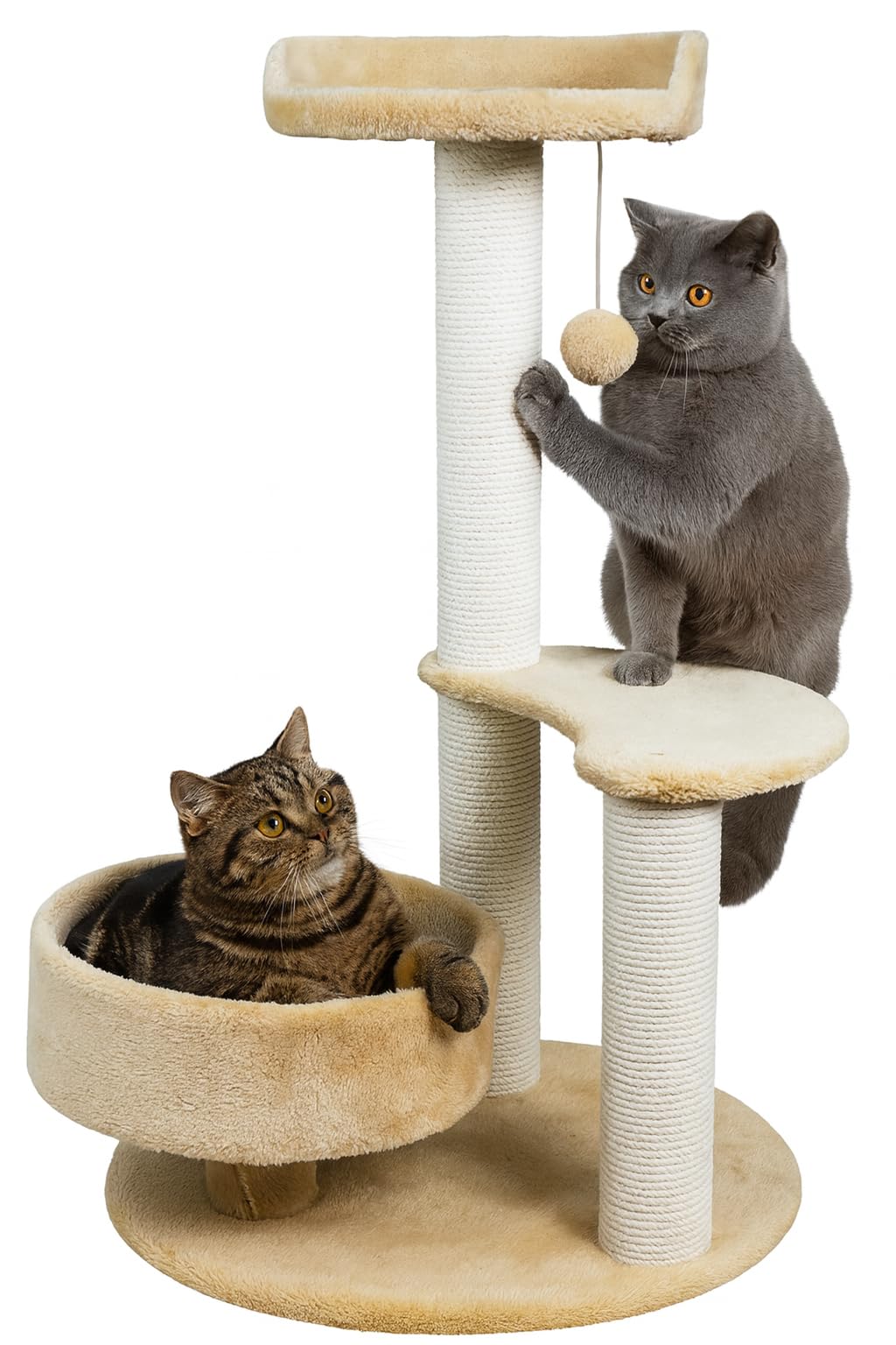Cat Tree Tower for Indoor Cats, Multi-Level Climbing Frame with Scratching Posts, Plush Perch, Dangling Toy & Sisal Rope, Cat Furniture Activity Center – Pets House & Care, 80CM Height (Beige)