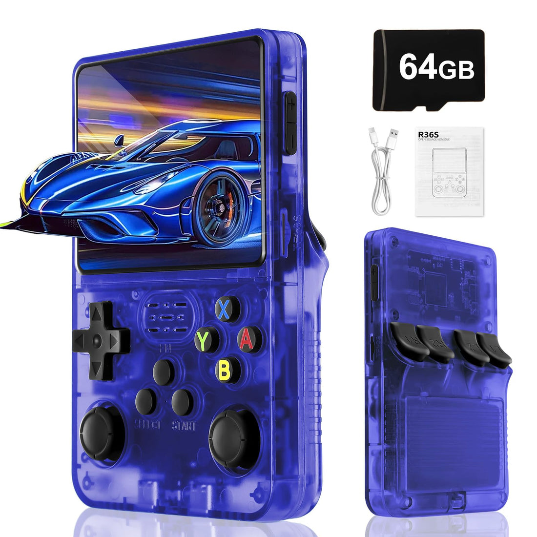 GHAZAL R36S Retro Handheld Games Console -With Open Source Linux System,3000mAh Battery,3.5 Inch HD Screen,64G TF Card,20,000+ Classic Games,Portable Mini Game Console for Teens and Adults