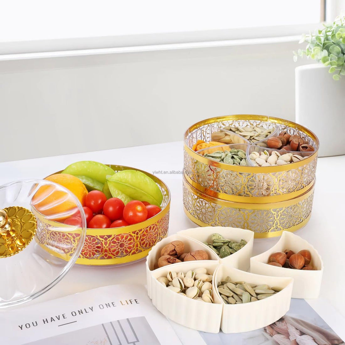 Royal Ecleric Tasalia and Dessert Set - Includes 3 Different Size Trays in Luxurious Colors, Can Be Used to Serve Tasley, Nuts, or as a Fruit Plate - Generic