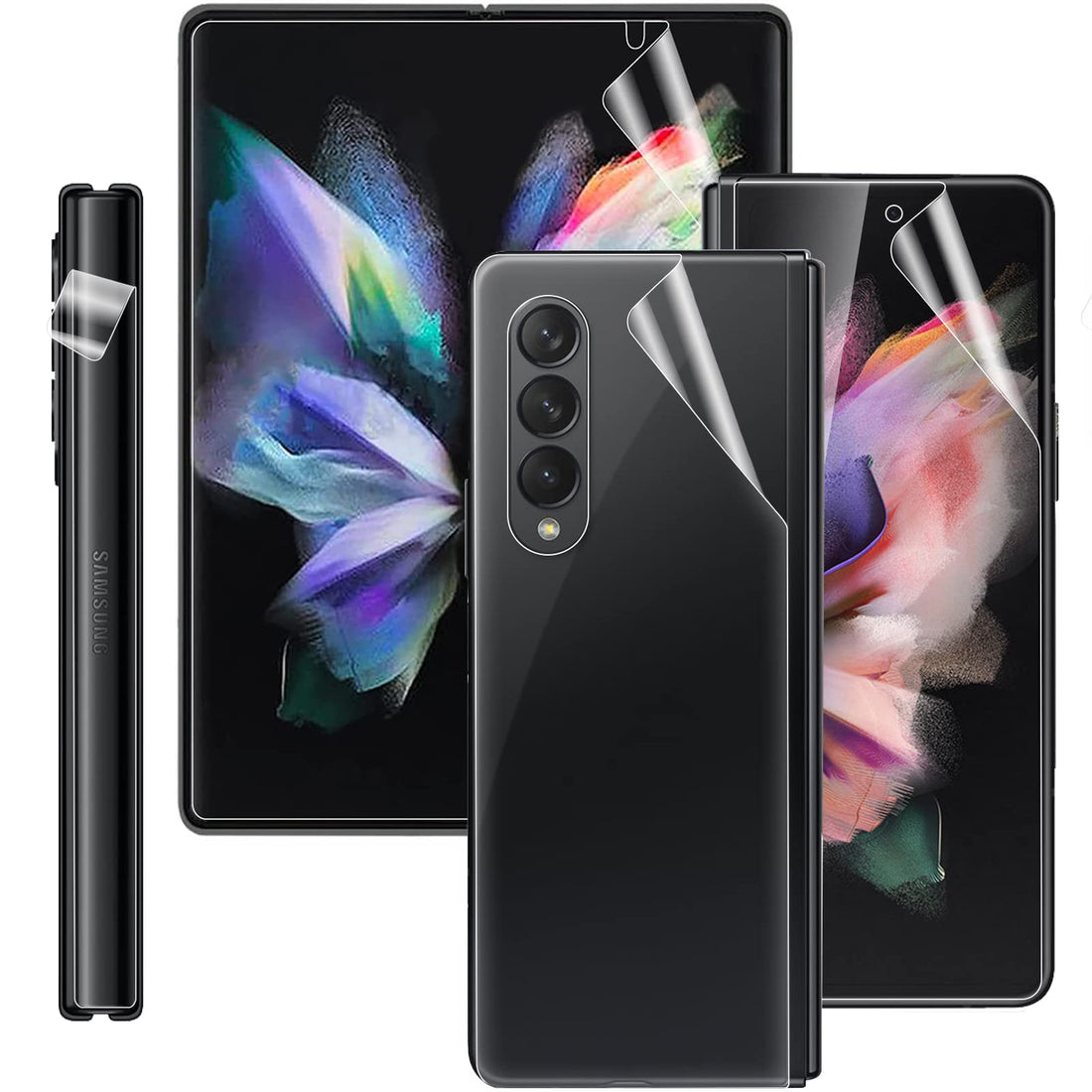 Galaxy Z Fold 3 5G Screen Protector, 3PCS: Inside TPU Film + Full Covered Outer + Back Cover, High Clarity, Anti-Shatter, Bubble Free