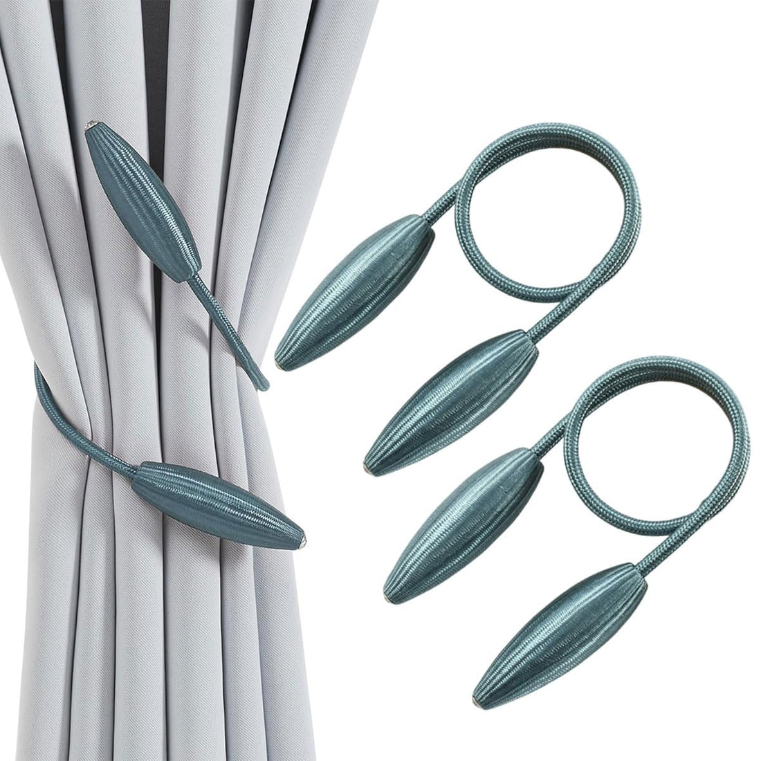 ECVV 2PCS Curtain Tiebacks Clips Decorative Window Drape Twist Tie Backs Curtain Holders for Living Room Home Window Drapery (Green)