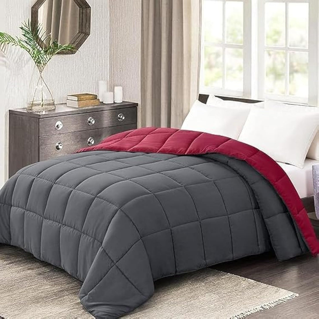 Snooze, Double face winter quilt, 180 * 200 cm, Red*Dark Grey