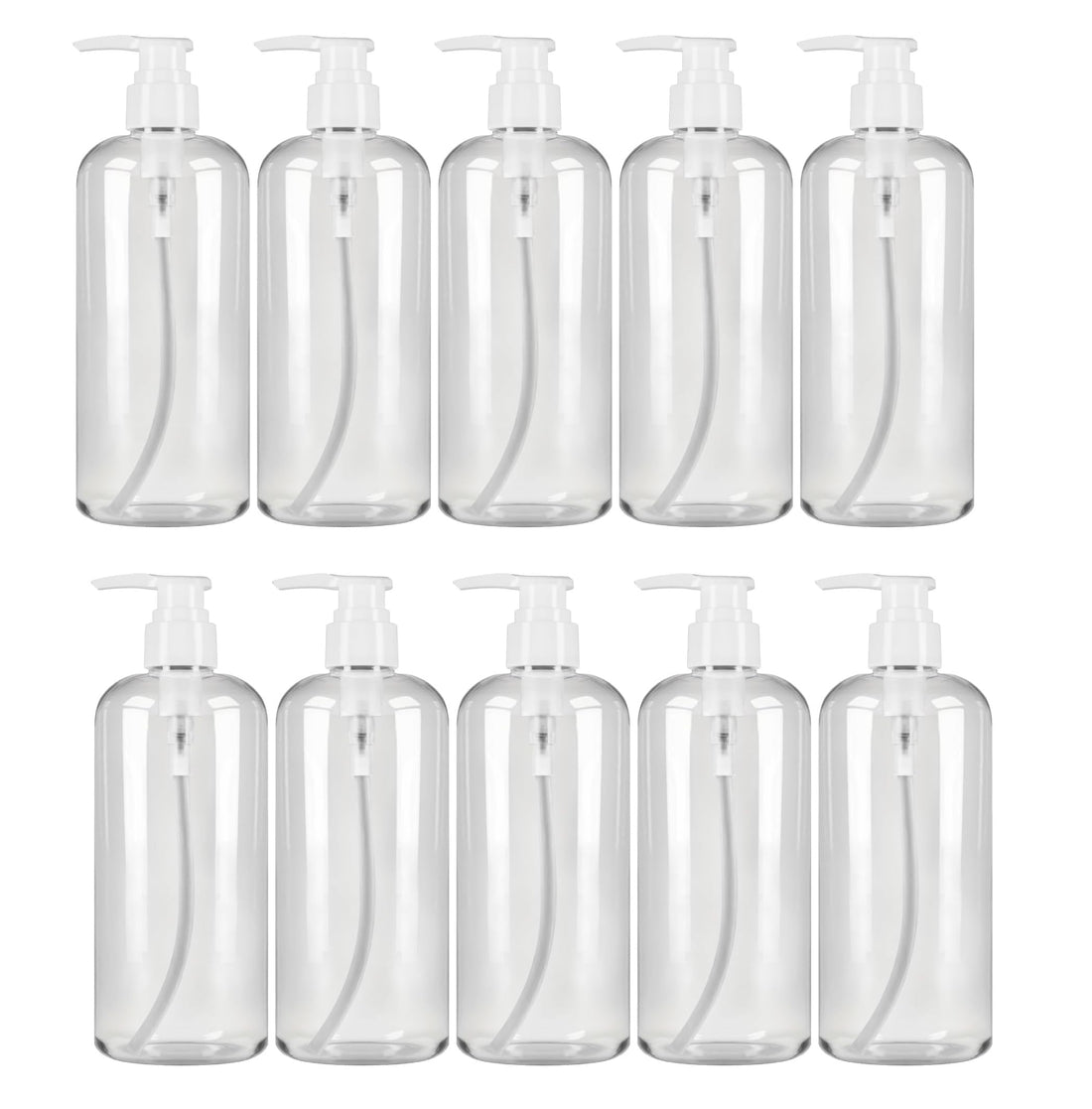 Max Water 500ML Refillable Lotion Pump Bottles, Empty Clear Plastic Dispenser for Soap Shampoo Body Wash Gel Hand Sanitizer BPA Free Leak Proof 10-Pack
