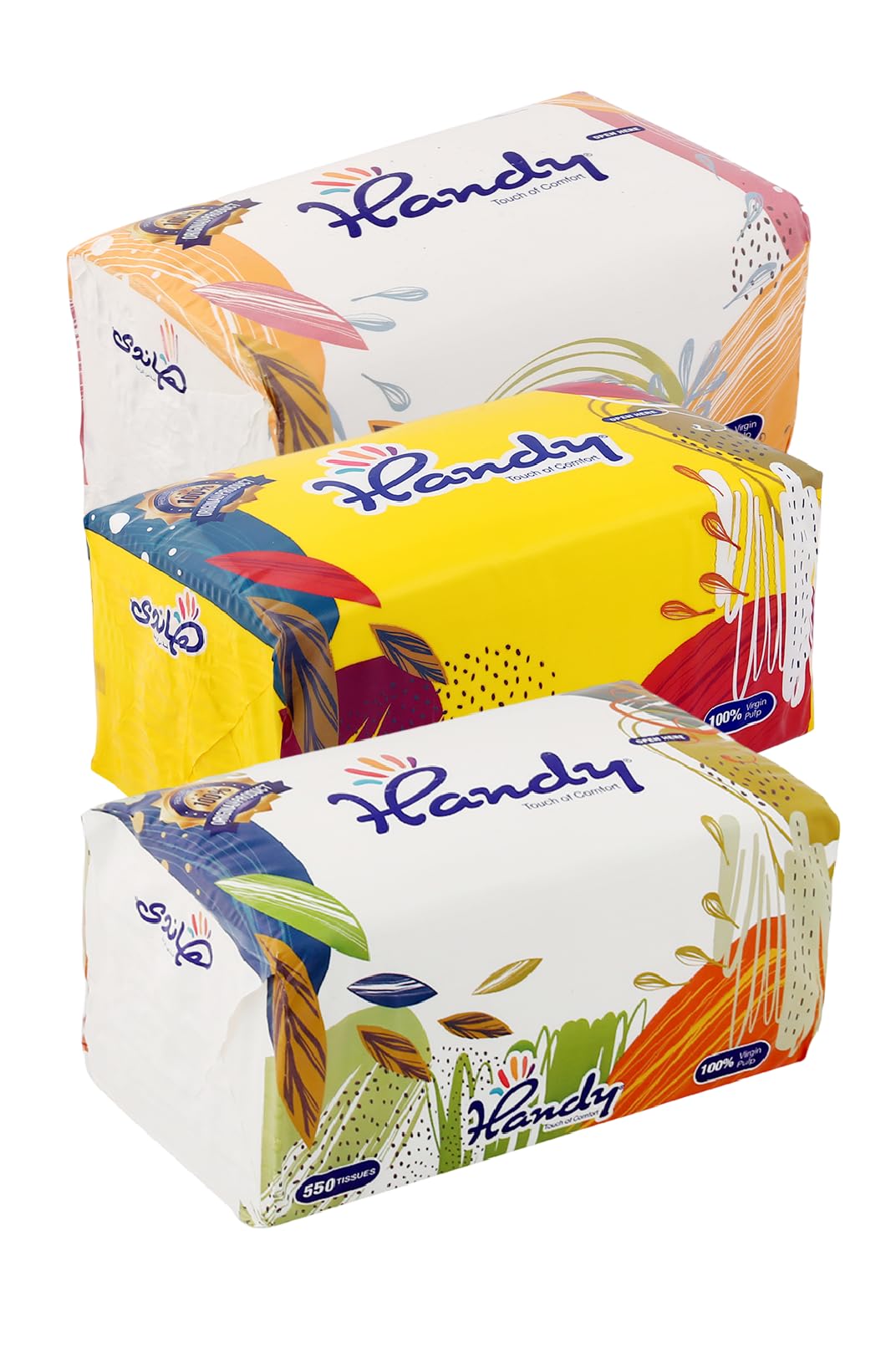 Handy Facial Pack 550 Tissues (Pack of 3) - multi color and Assorted prints