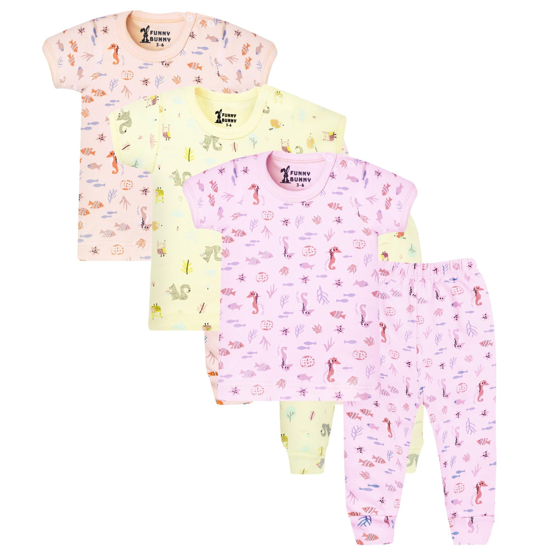 Funny Bunny Set of 3 Underwear Half Sleeve and Pants Set for Baby