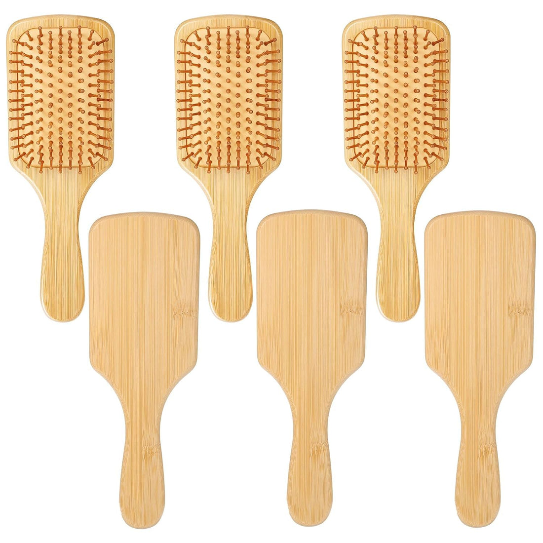 (3 pieces) Natural wooden paddle brush with round bamboo bristles, detangling hair brush, lightweight, massage, anti-static, suitable for women, men and children for hair growth (Pack1contains3pieces)
