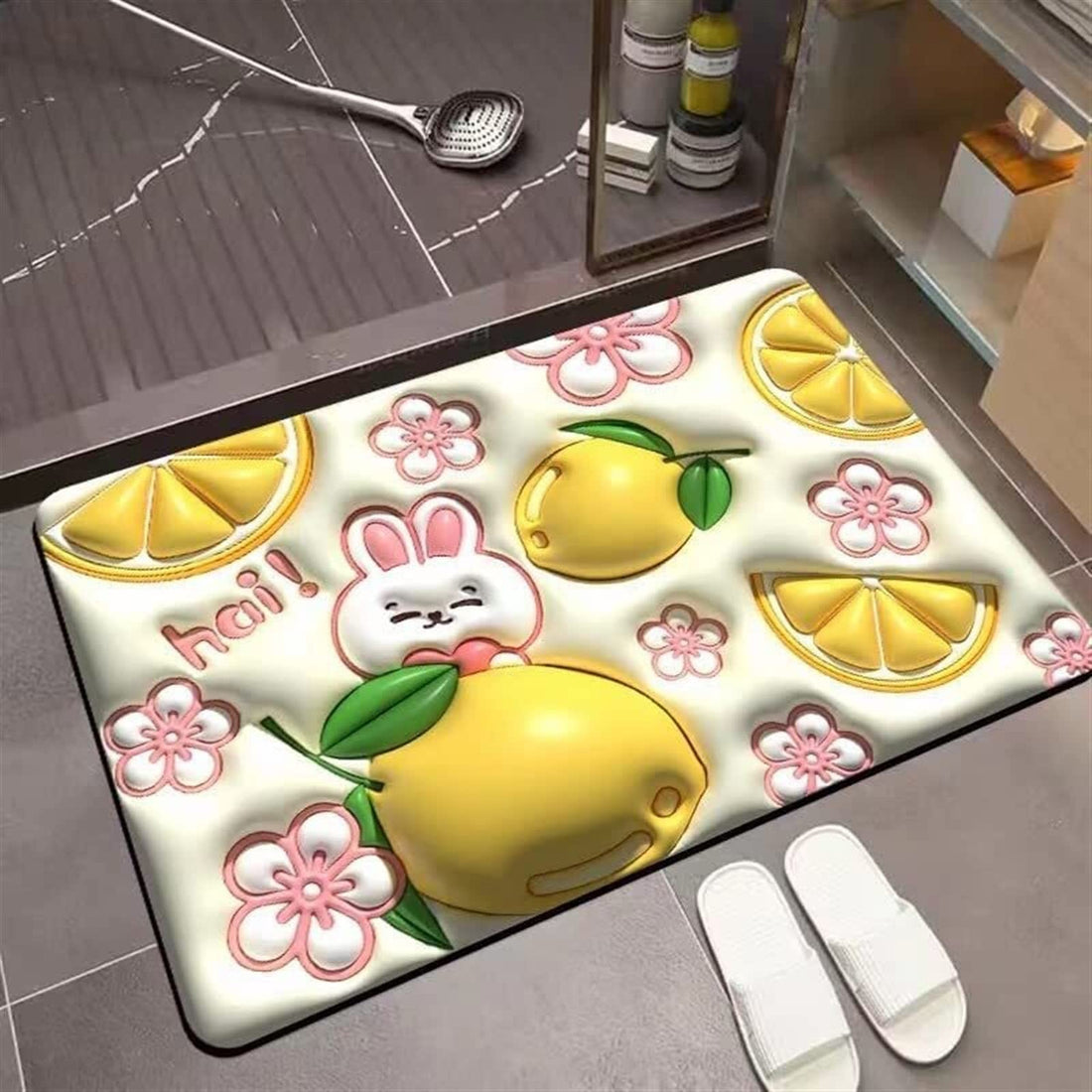 3D Visual Anti-Slip Absorbent Mat 3D Visual -Slip Absorbent Mat, Bath Mat Rug, Quick Dry Super Absorbent Non Slip Thin Bathroom Rugs Fit Under Door, Washable Bathroom Floor for in Front of Bathtub. (