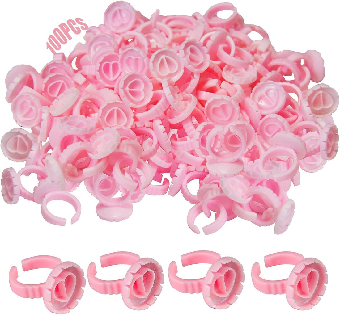 Glue Rings for Eyelash Extensions, 100Pcs Flower Shaped Plastic Lash Glue Rings Spoolies for Lash Extensions, Pigment Rings, Makeup Glue Holder Rings, Lash Blossom Cup for Eyelashes Supplies