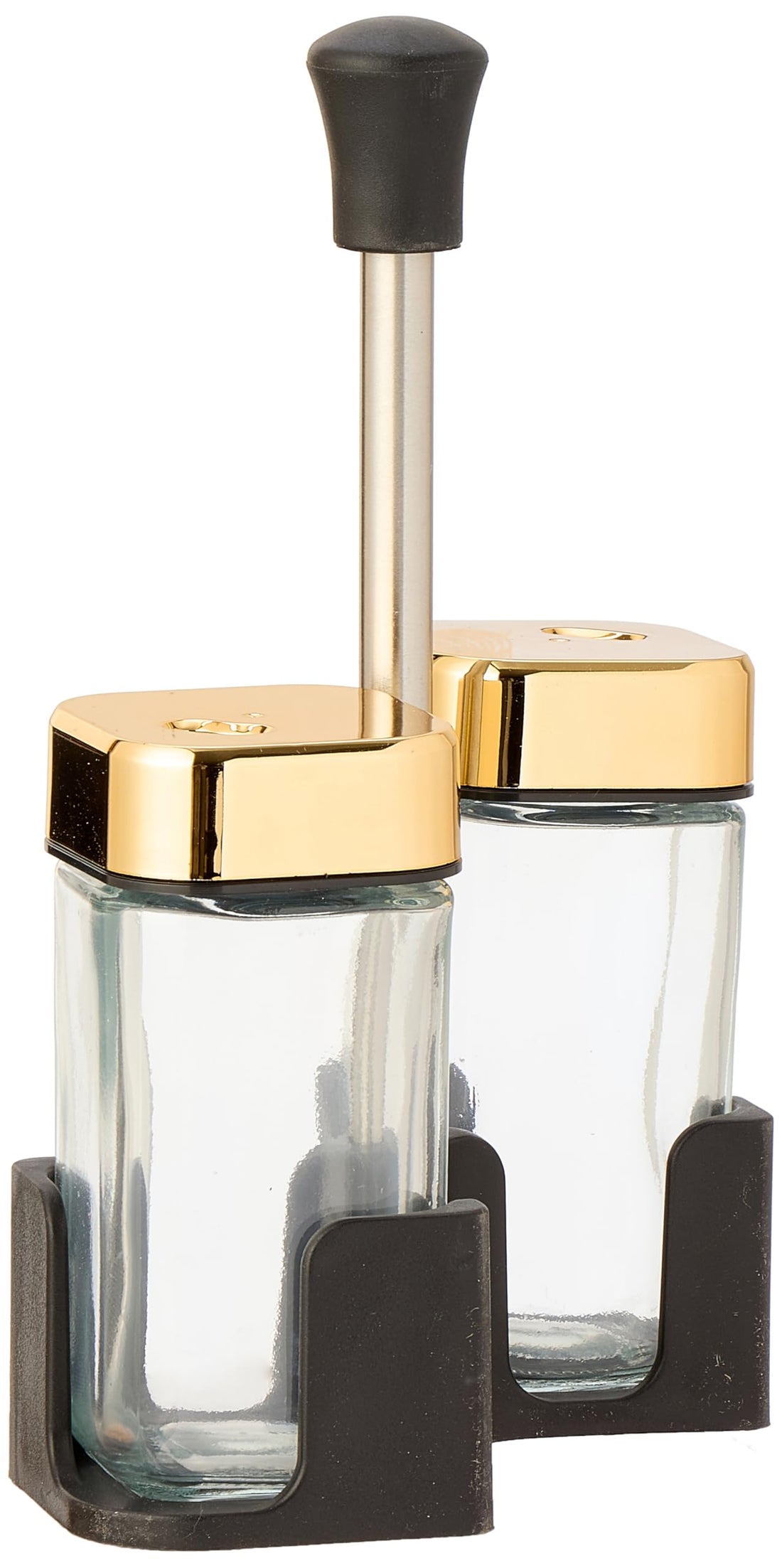 Home Care QQ-481-B 2 Gold Salt Shakers with Stand Luxe Kitchen Dining, Pack of 1 - Gold Porcelain