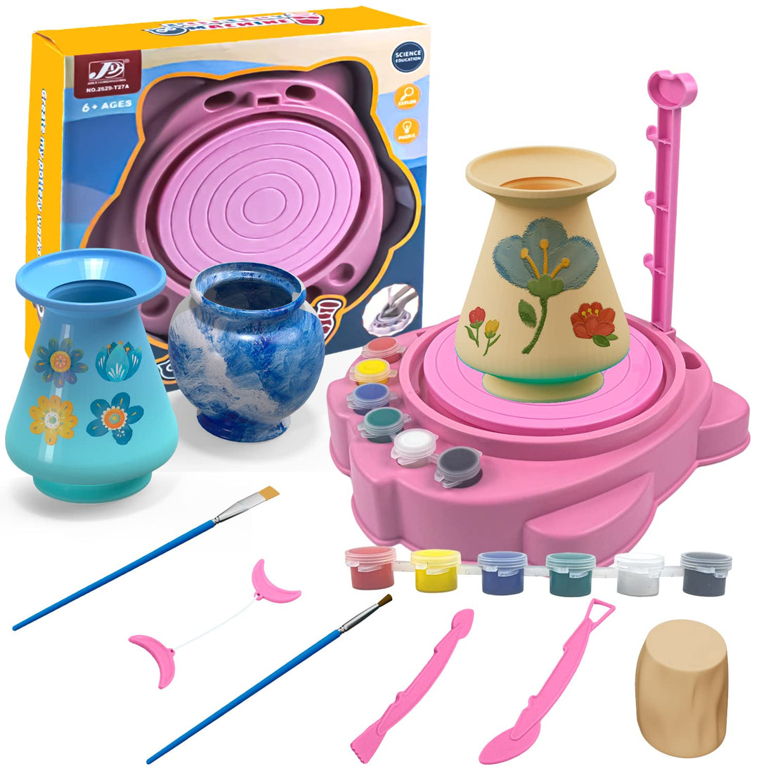 Pottery Wheel Art Craft Kit DIY Toys for Children Natural Sculpting Clay and Painting Craft Paint Kit for Kids Ages 8 9 10 11 12