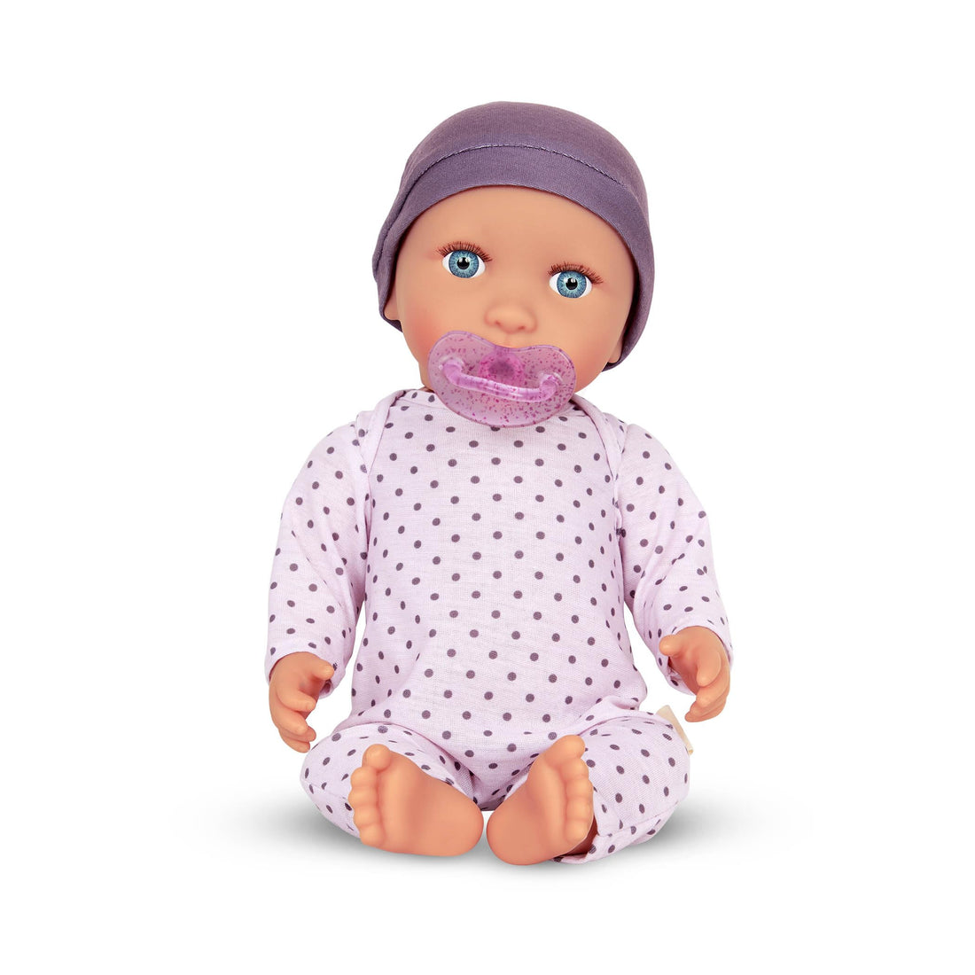 LullaBaby - 14-inch Newborn Baby Doll – Blue Eyes & Medium-Light Skin Tone – Soft Body & Removeable Outfit – Hat & Pacifier Accessory – 2 Years + – Baby Doll (Light) - Blue Eyes & Lilac Hat