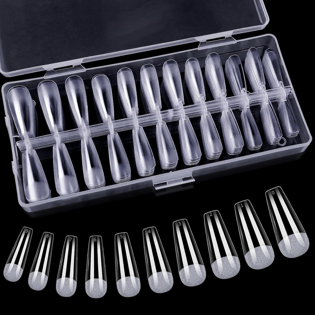 240 Pcs Clear Ballerina Nail Tips – Full Cover Acrylic Style Artificial Fingernails for Extensions, Manicure & Nail Art – 10 Sizes Clear False Tips for Home & Salon Use