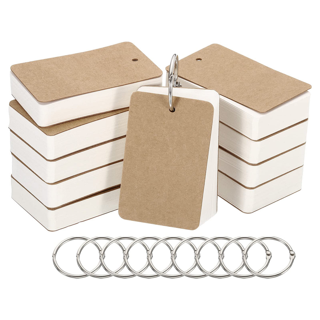 PATIKIL 3.5" x 2" Blank Flash Cards with Rings, 500 Pack Study Cards Index Cards Note Card Pre Hole Punched for Learning, White