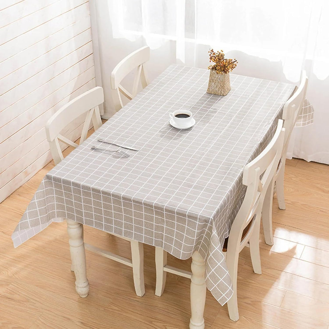 Dining Table Cloth Waterproof Oil-Proof Stain Resistant Geometric Pattern Non-Slip Durable Easy to Clean Perfect for Dining Table, Kitchen, Coffee Table, Office (Beige)