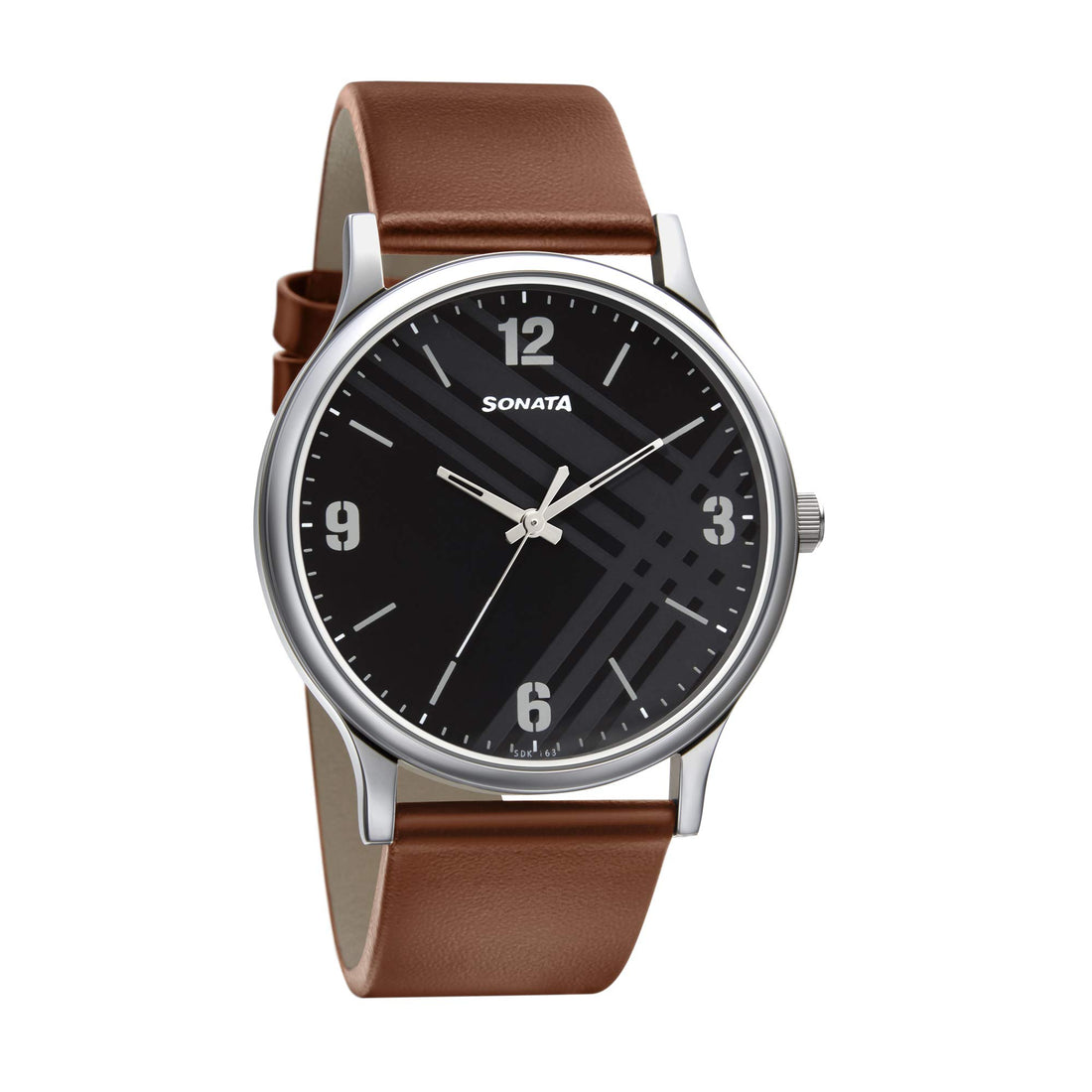 Sonata Smart Plaid Analog Black Dial Men's Watch-NN77105SL02W/NP77105SL02W, Brown, strap
