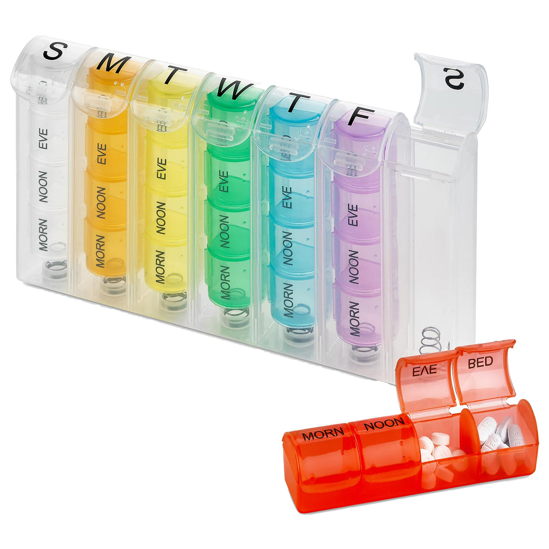 MEDca Weekly Pill Organizer - Pill Planners for Pills and Vitamins Day Week, 4 Times-a-Day Medication Reminder, AM PM Compartments Monday to Sunday for Travel or Purse