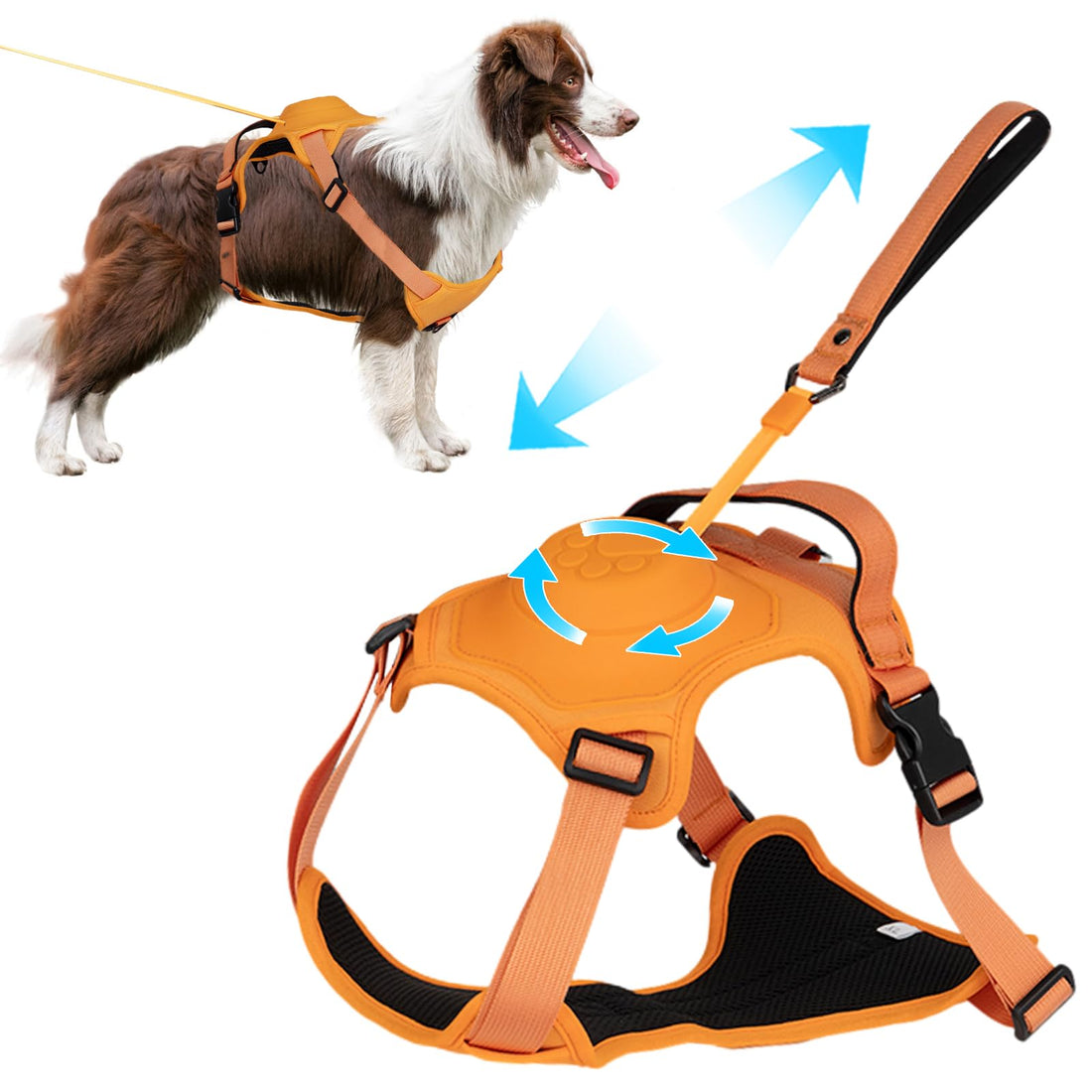Dog Harness, No-Pull Dog Harness and Leash Set, Adjustable Soft Padded Dog Vest with Easy Control Handle for Walking Hiking Training, Orange, XL