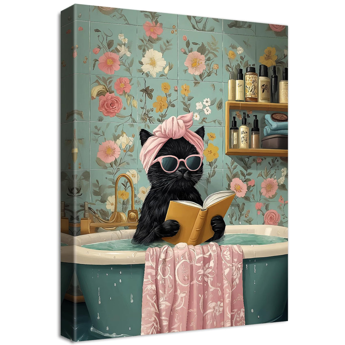 Funny Black Cat Modern Paintings Modern Painting Cute Black Cat Bathroom Print on Canvas with Frame Painting on Canvas Wall Decor Bathroom Toilet Children's Room 30 x 40 cm