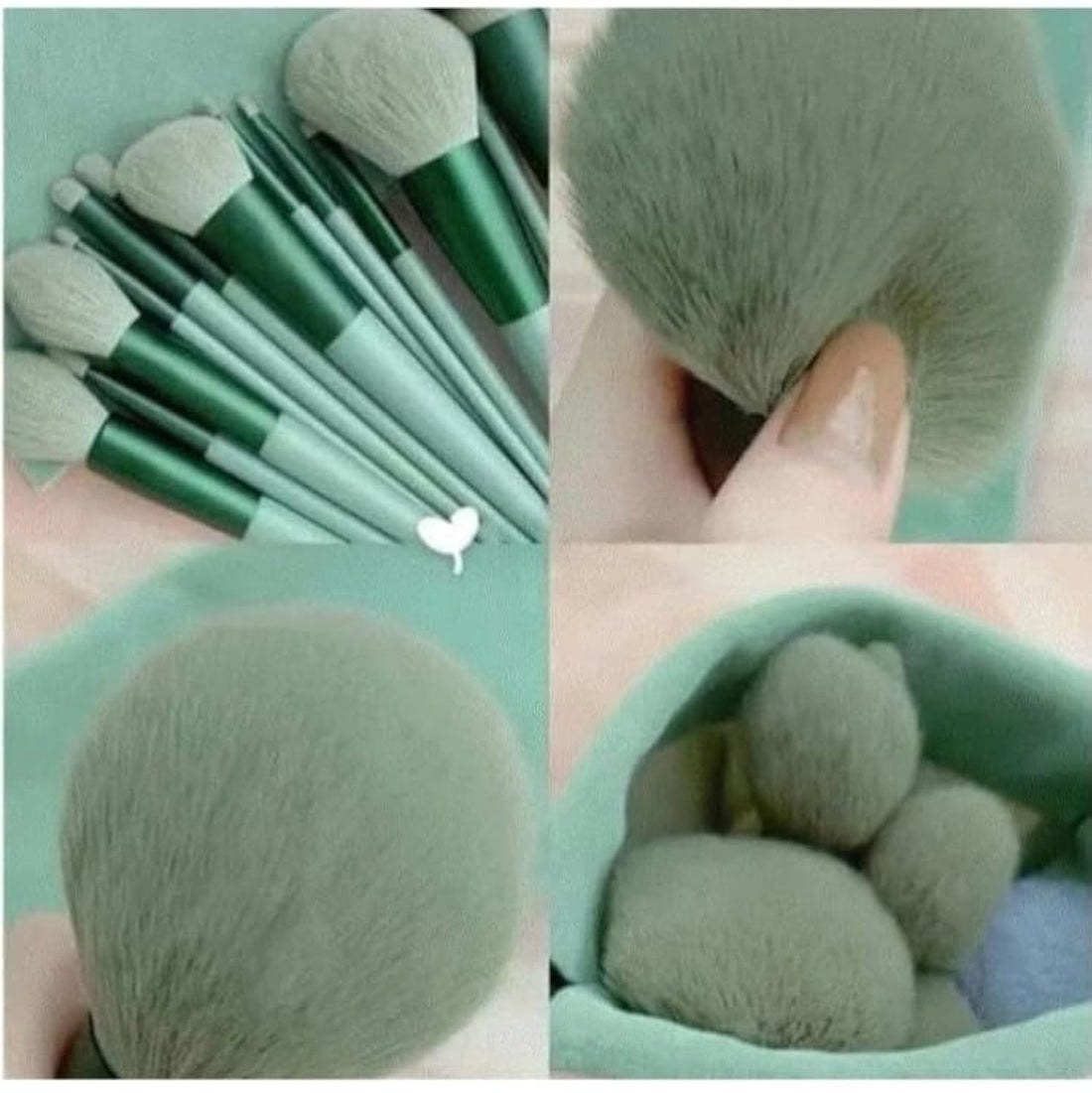 Makeup Brush Set 13Pcs/Set Soft Hair Blusher Eyeshadow Brush Set with Cosmetic Brush Bag (Green)