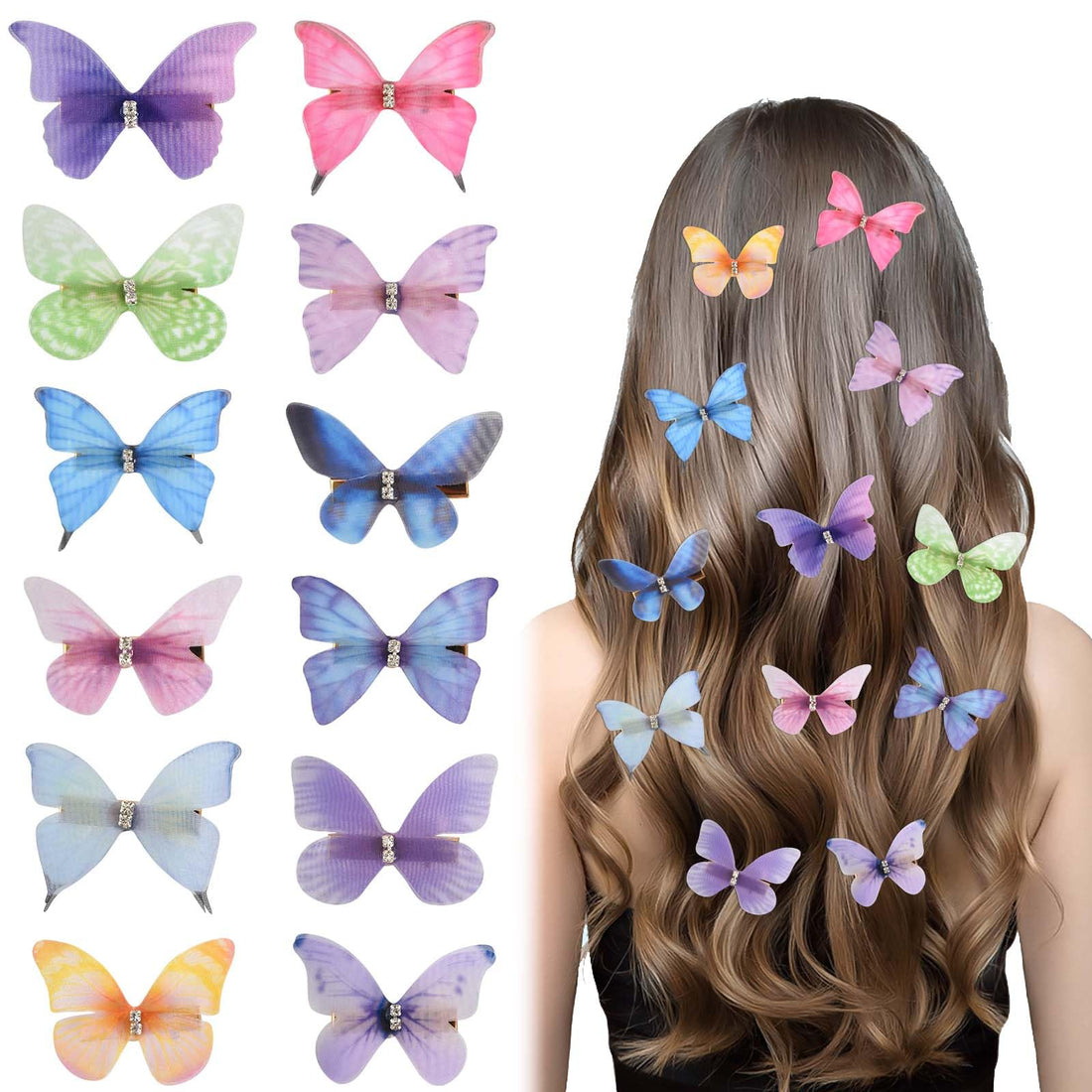 12 Pieces Butterfly Hair Clips Barrettes Small Diamonds Butterfly Hair Clip Baby Girls Hairpins Kids Hair Accessories Butterfly Barrettes Girls Women Hair Accessory (B)