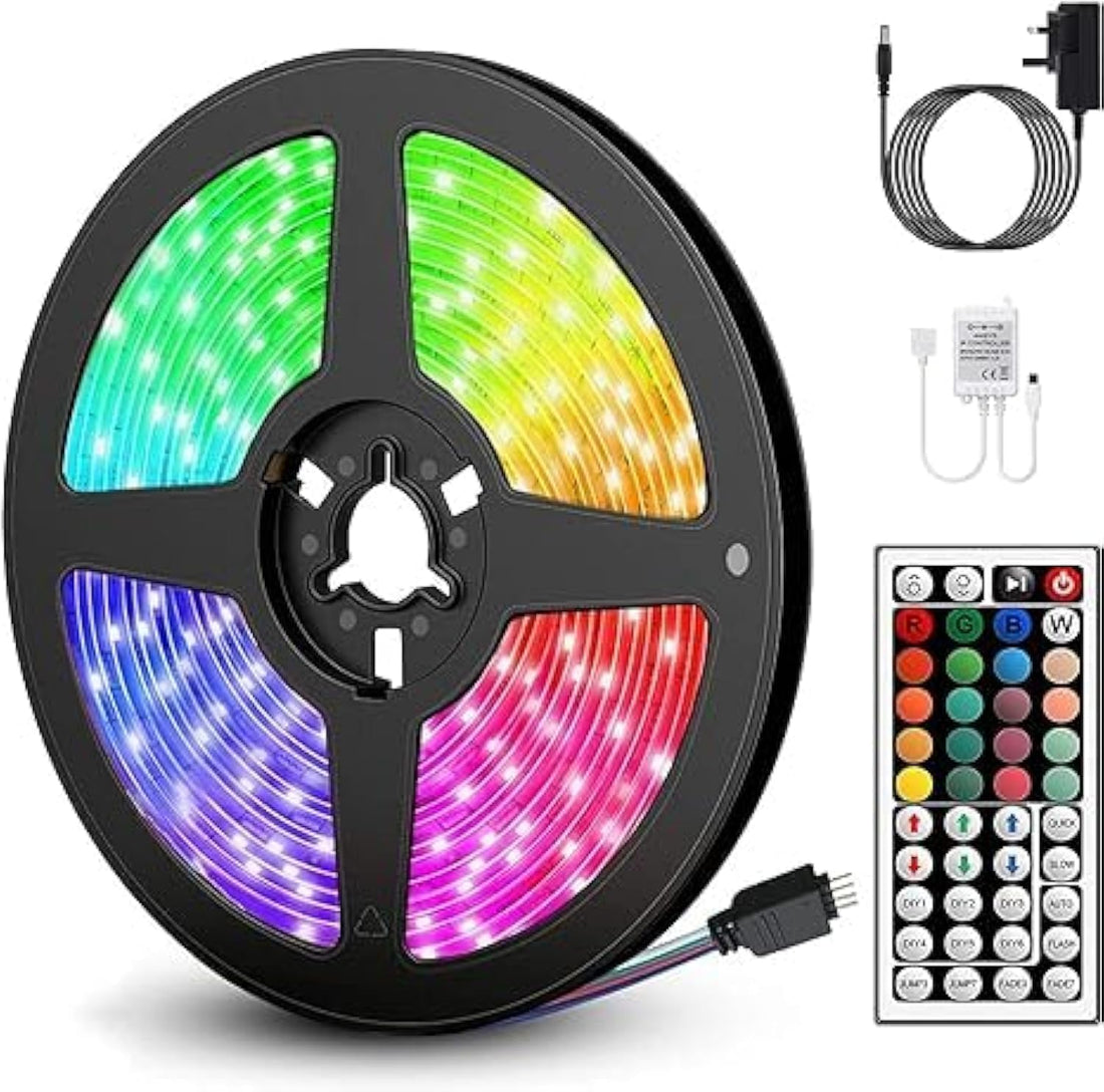 5M RGB LED Strip Lights, 5050 LED Strip Lights with Remote Control, 150 LED Multicolor Lighting Mode, IP65 Waterproof, for Room Ceiling Indoor Outdoor