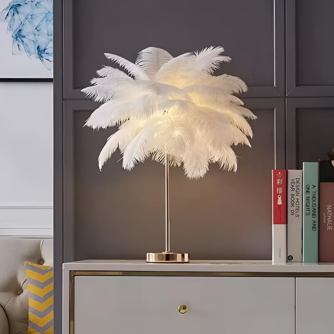 Modern Night Lamp - Feather-Style Worm Design, Energy-Efficient LED Light, Perfect for Bedside Tables, Ideal for Girls' Rooms & Wedding Decorations, Pink/White