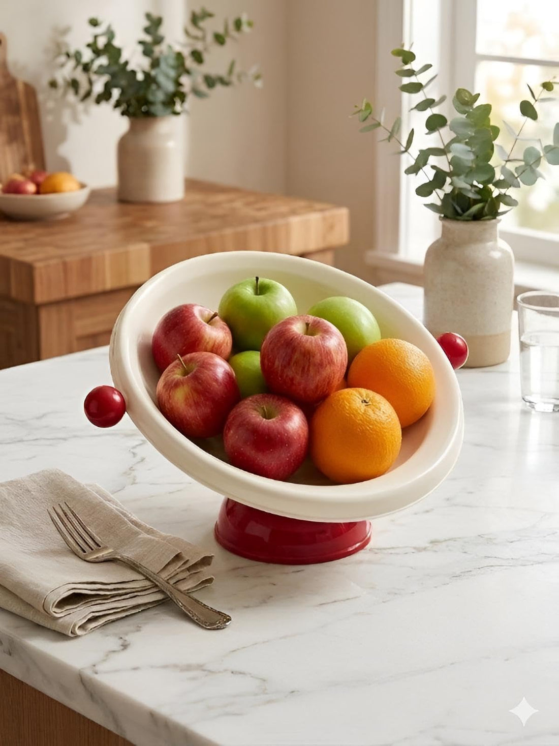 Decor Bowl - Elegant multi-functional serving dish featuring a unique red square base designed to hold fruits candies or vegetables for modern home styling (Option 4)