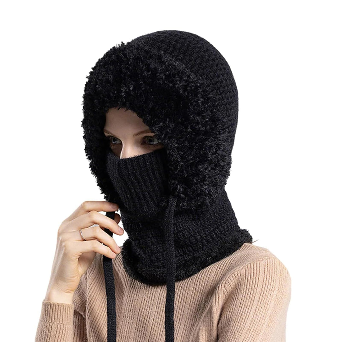 3 in 1 Beanie Hat for Women, Thermal Knitted Ear Warmer with Neck Gaiter & Face Mask, 3 in 1 Beanie Hat with Scarf and Mask, Windproof Winter Hat for Skiing, Hiking & Outdoor Activities
