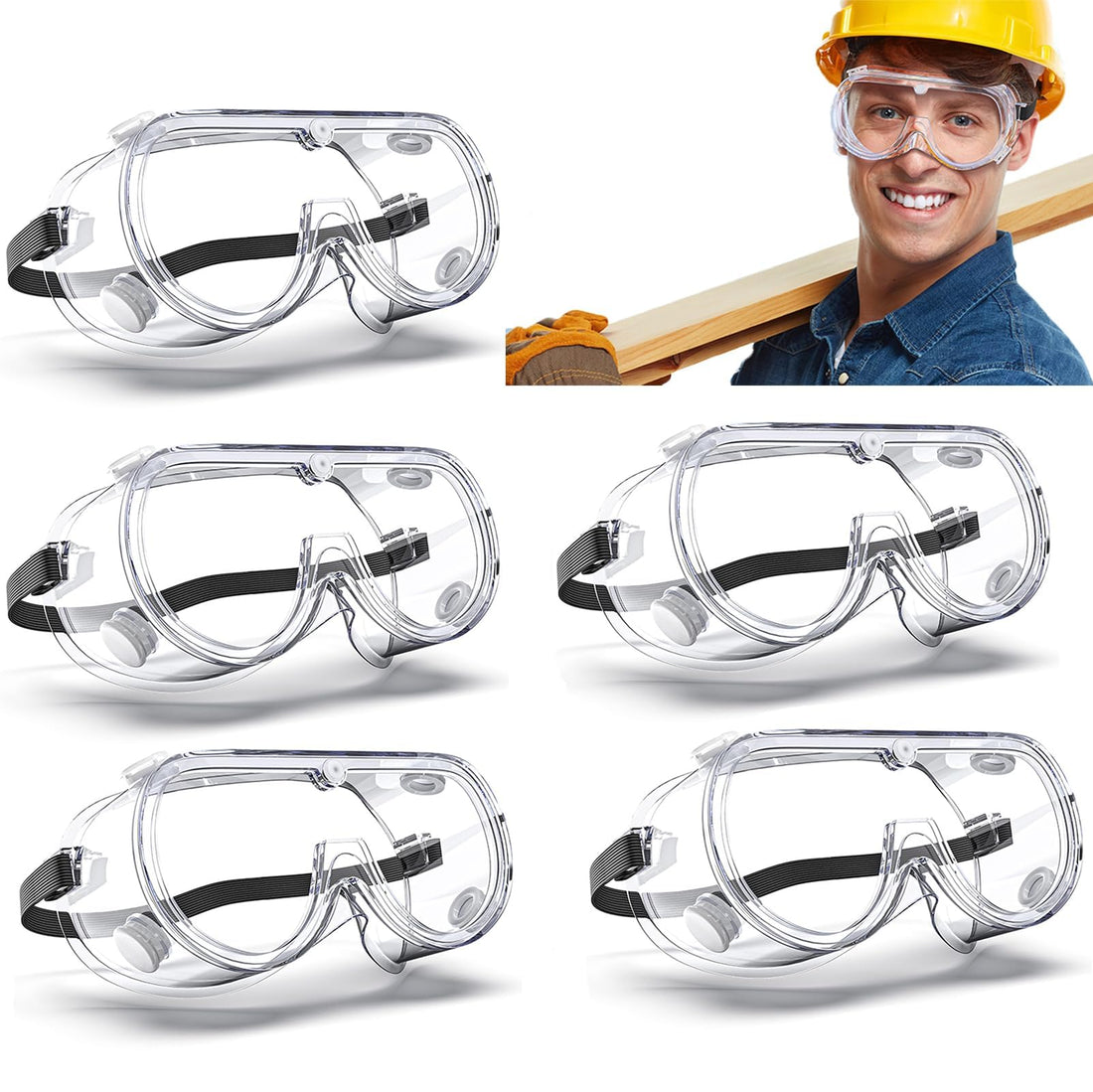 Khazna Clear Protective Glasses, Goggles, Eye Safety Glasses, 5 Pack for Construction, Laboratory, Daily Life