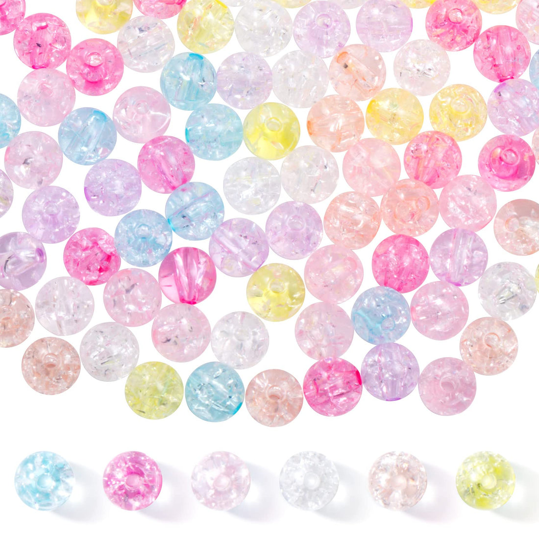 HINZIC 350 Pcs Colored Acrylic Crystal Bracelets Beads 8mm Round Crackle Beads Charms for Earring Necklace Jewelry Making DIY Art Craft