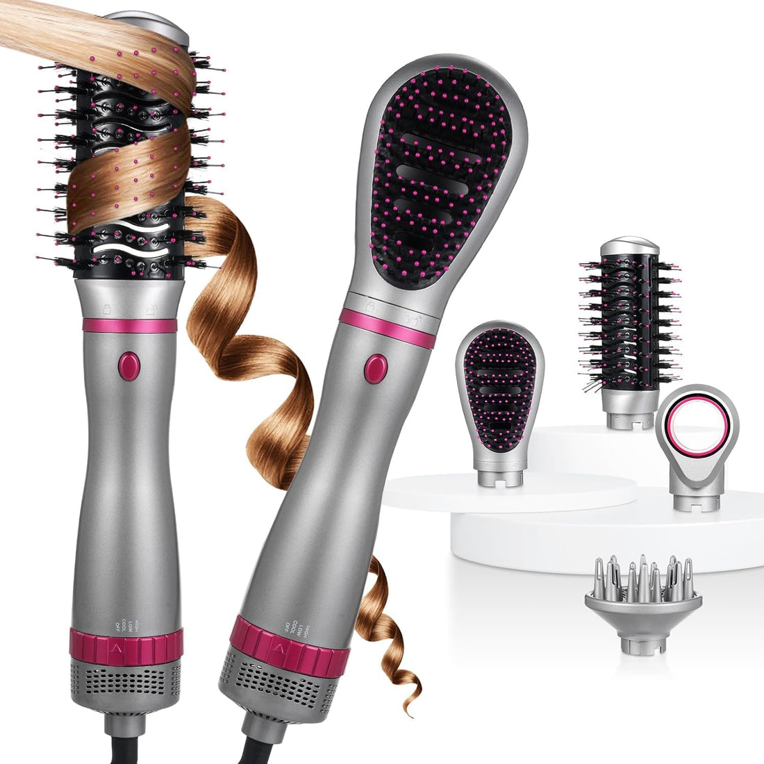 Kronier Professional 4 in 1 Hair Dryer Brush with Styling Brush, Hair Styling Tool Set with Chic Bag - Grey