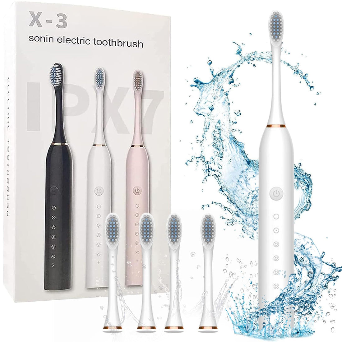 Sonic Electric Toothbrushes, Necomi USB Rechargeable Ultrasonic Tooth Brush with 4 Brush Heads 6 Cleaning Modes and Smart Timer IPX7 Waterproof Cleaning Toothbrushes for Adults and Kids(White)