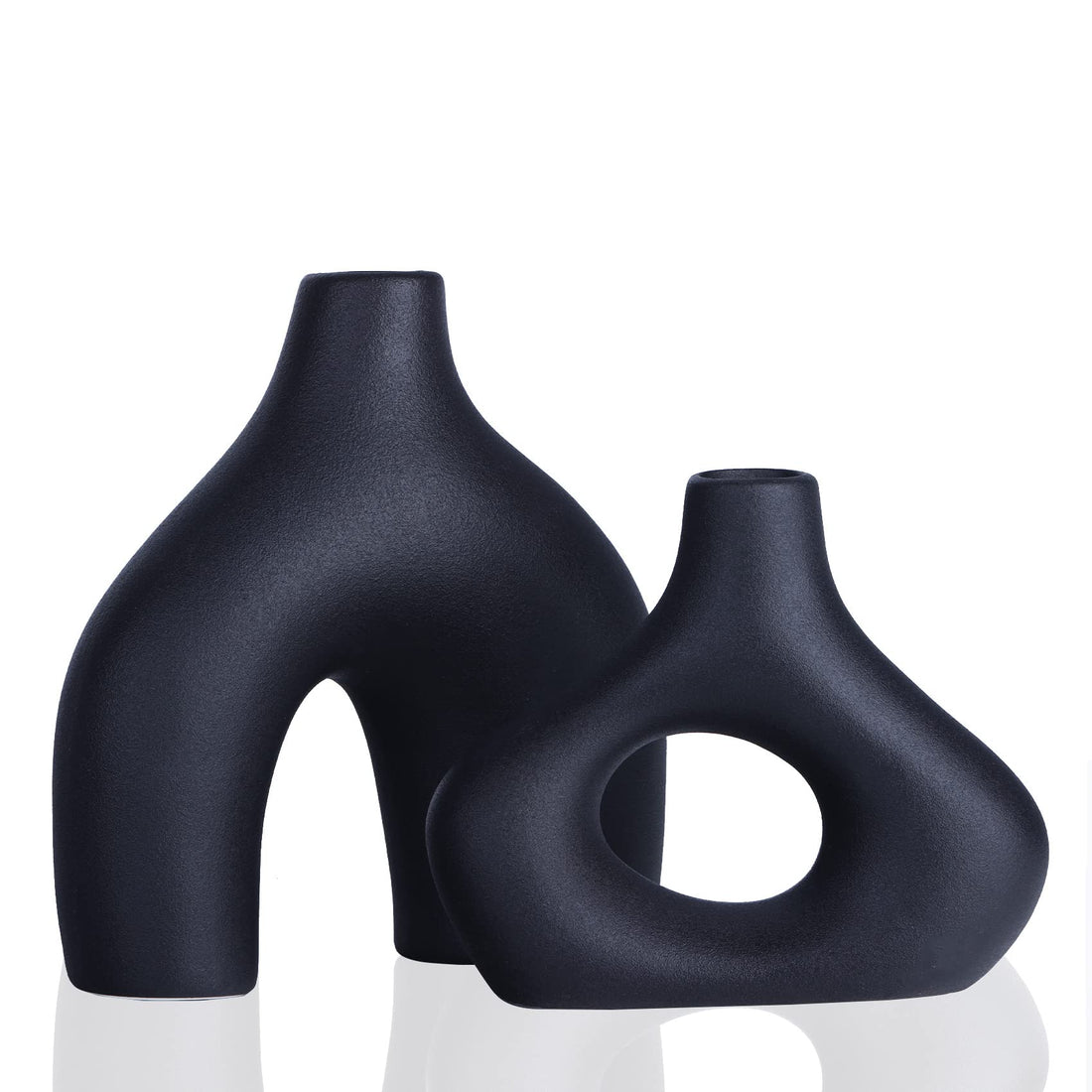 Modern Black Vase Set of 2 for Home Decor, Black Donut Vase, Minimalist Nordic Style, Ceramic Hollow Vase Boho Vase - Wedding, Living Room, Bedroom,Bookshelf, Office, Table Centerpiece, Mantel Décor