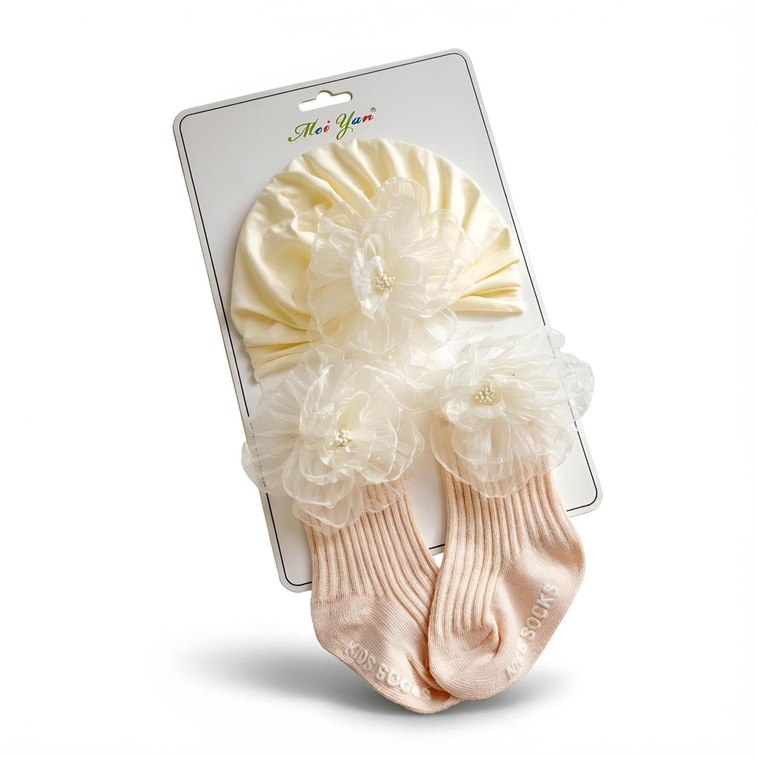 Turban Set - Adorable baby girl outfit featuring a soft turban hat paired with matching socks, perfect newborn gift ideal for daily wear and professional photography sessions.