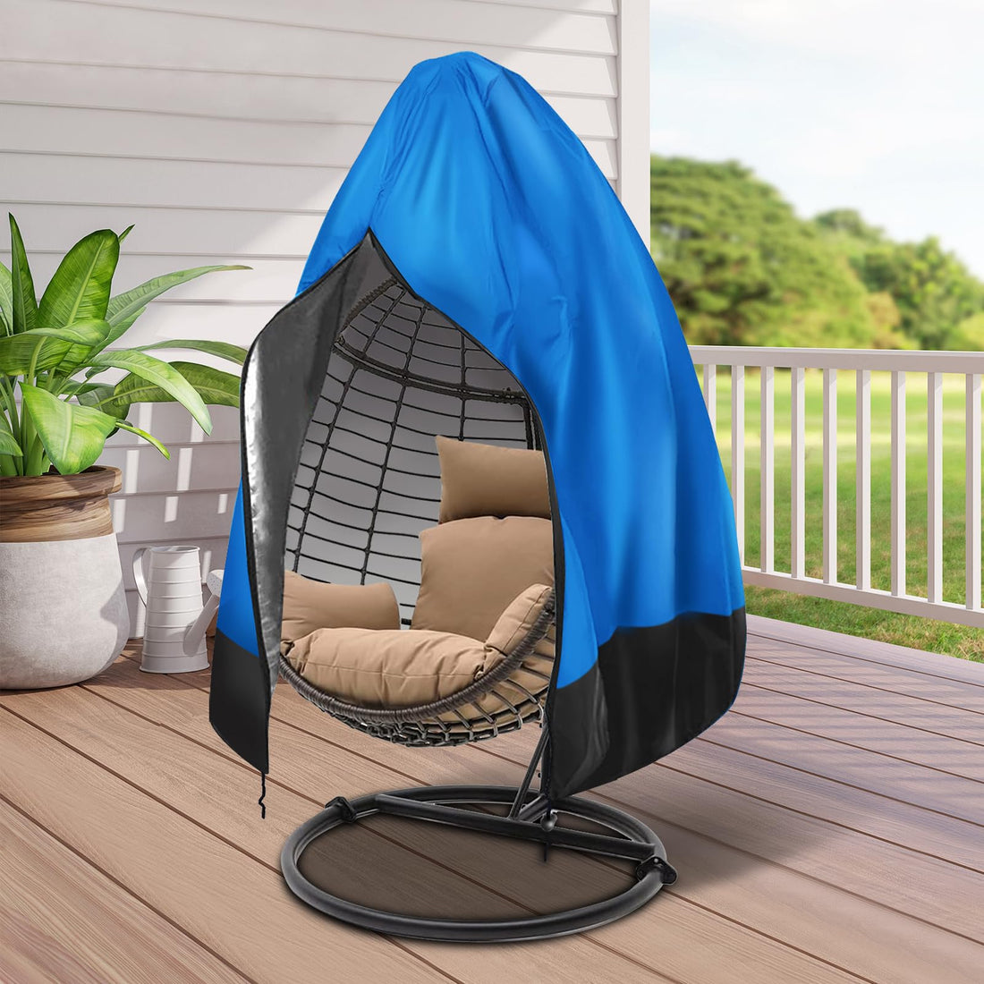 Patio Egg Chair Cover with Zipper,Outdoor Hanging Egg Chair Cover,UV Resistant,Windproof Heavy Duty,Wicker Egg Swing Chair Covers,Fits Single Seat Egg Chair,75"" x 45"",Blue