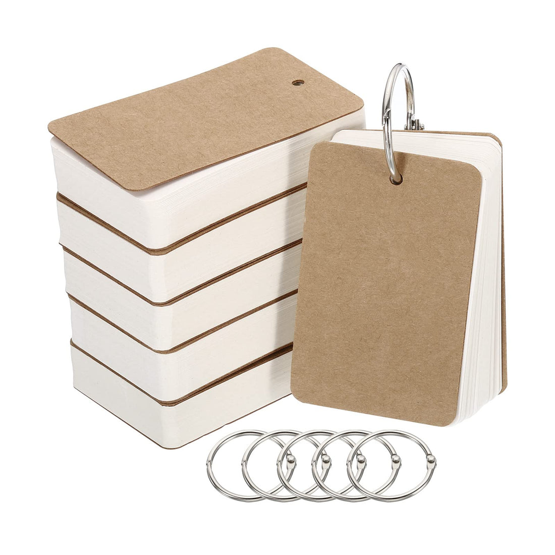 PATIKIL 3.5" x 2" Blank Flash Cards with Rings, 300 Pack Study Cards Index Cards Note Card Pre Hole Punched for Learning, White