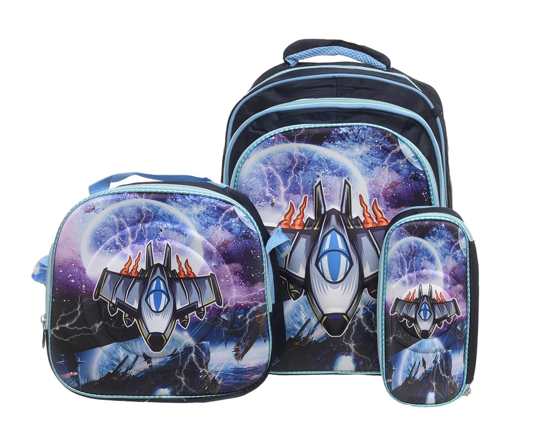 MG-1 3D Glow-in-the-Dark School Backpack Set, 3-Zipper School Bag, Insulated Lunch Bag & Pencil Case, Stylish & Durable for Kids & Students