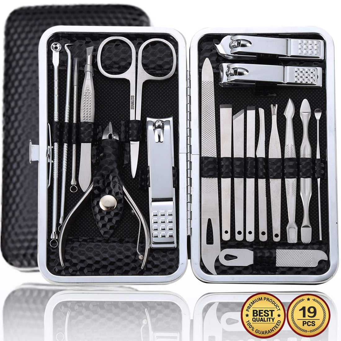 Pedicure Manicure Kit 19 in 1 Manicure Set Professional Sharp Nail Clippers Stainless Steel Cutter & Vibrissac Scissors for Men & Women Fingernails & Toenails with Superb Case