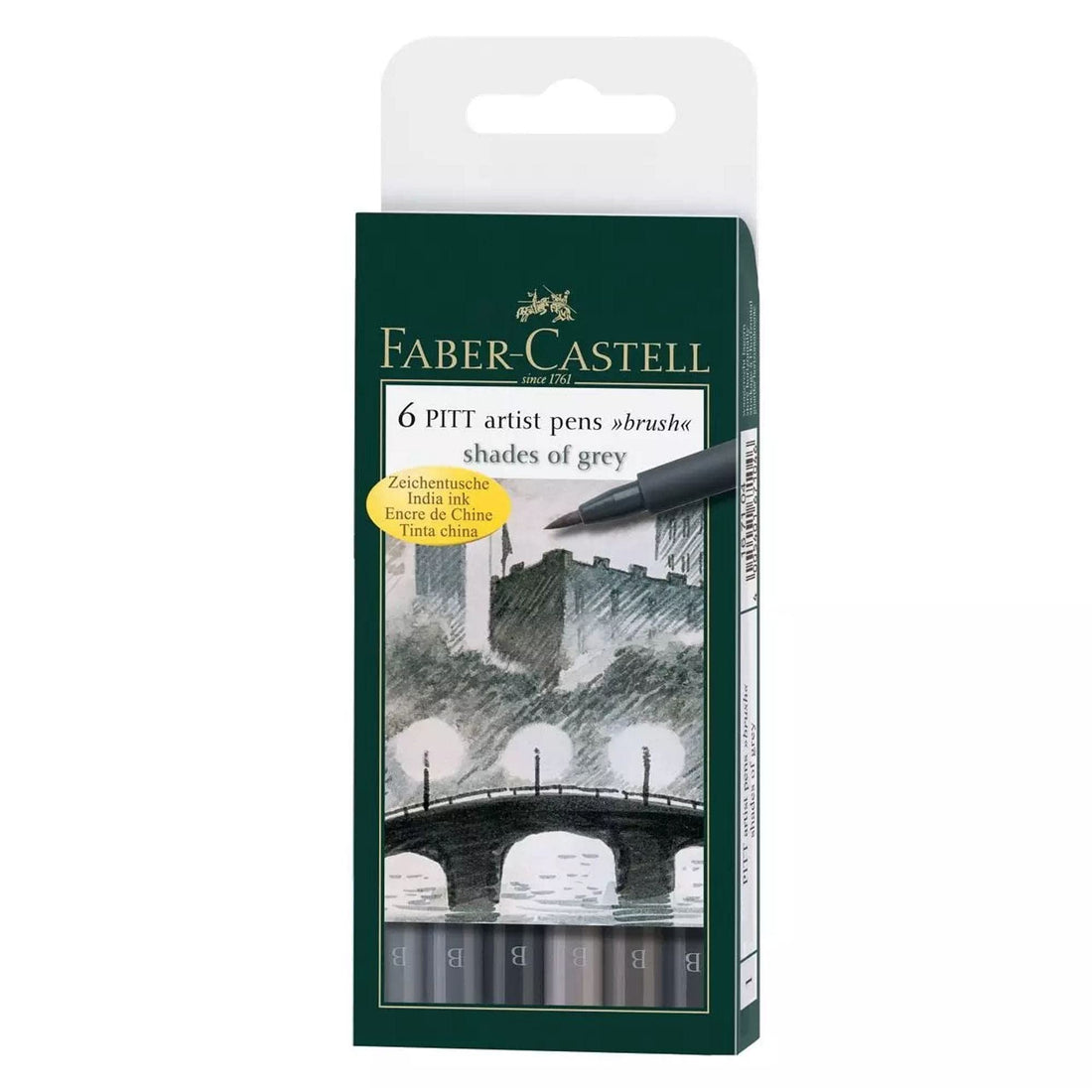 Faber-Castell Pitt Artist Brush Pen Wallet - Shades of Grey (6 Colours)