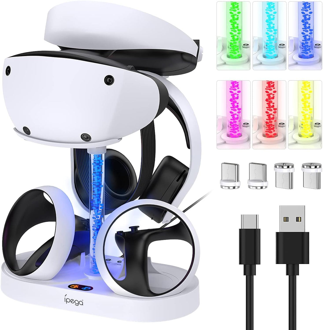 Arabest Compatible with PS VR2 Charging Station,Headset Display Stand and Magnetic USB C Charging Base with RGB Lighting,Charger Cable for PS5 VR2 Accessories