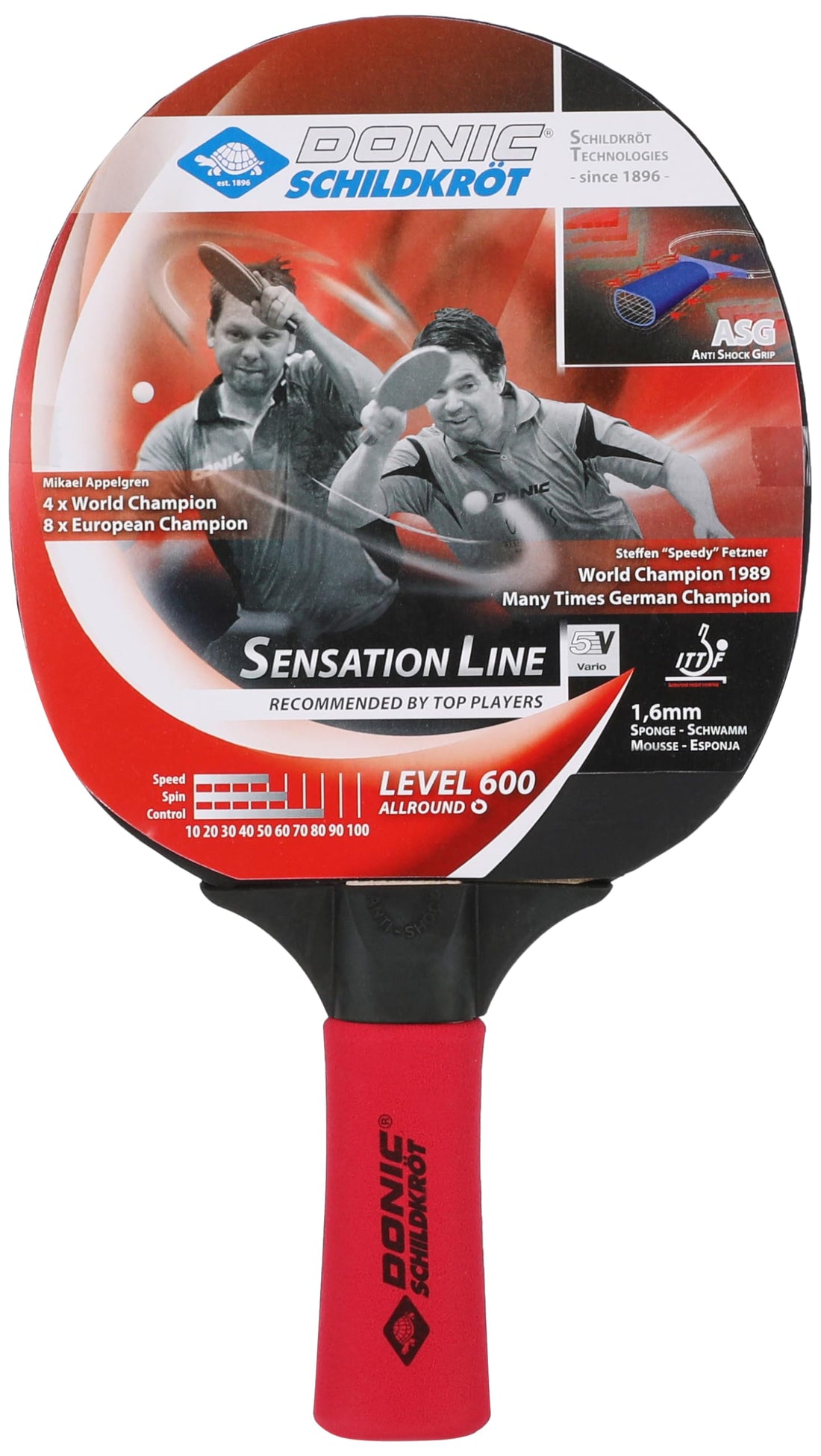 Schildkröt Donic Sensation Line Table Tennis Racket, Level 600 - Multi Color-16 CM X 14.5 CM