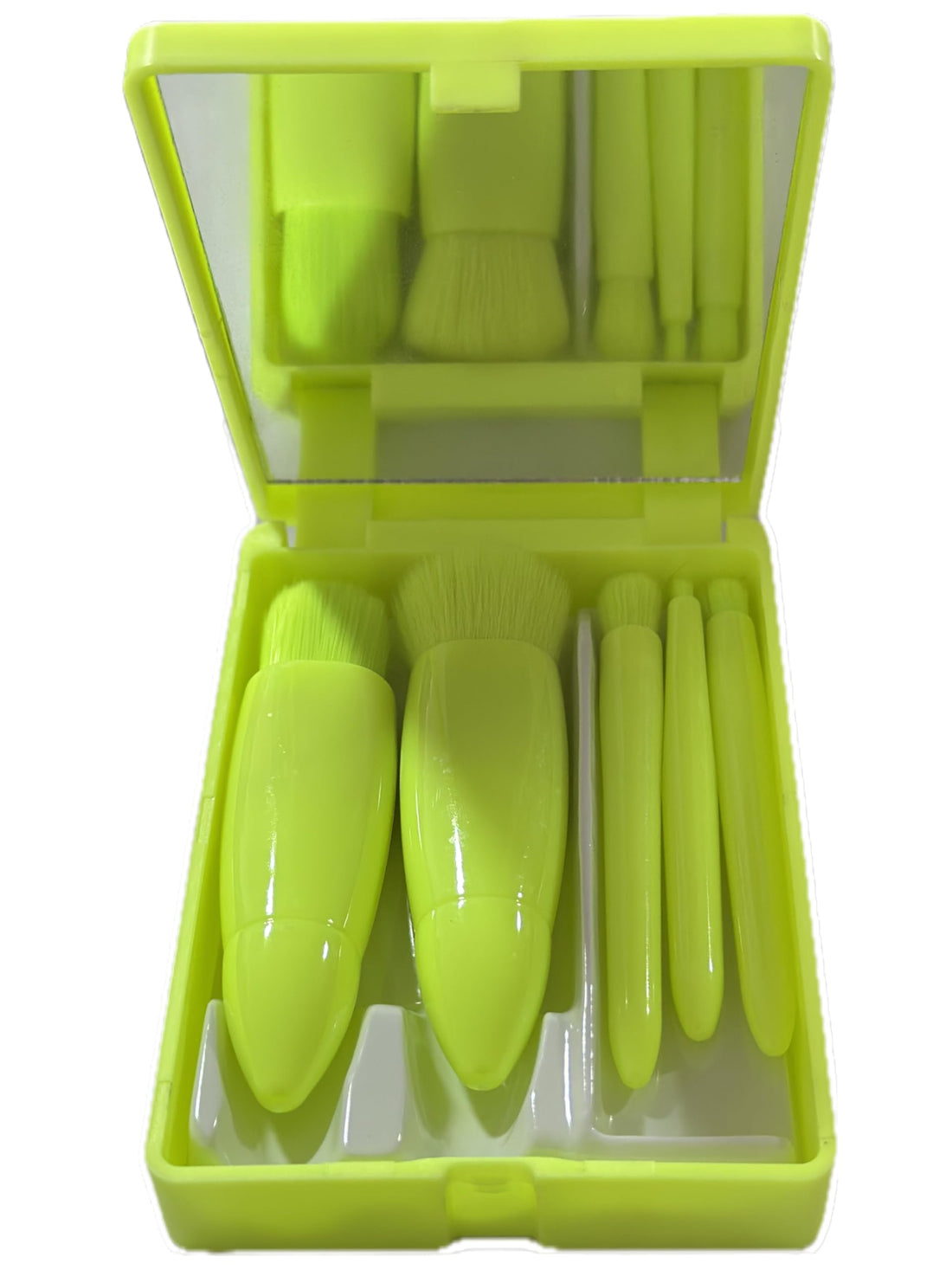 Makeup Brush & Mirror - Rectangle Makeup Brush Mirror Box, Set Of 5 In 1 Cosmatic, (Lemon Green)