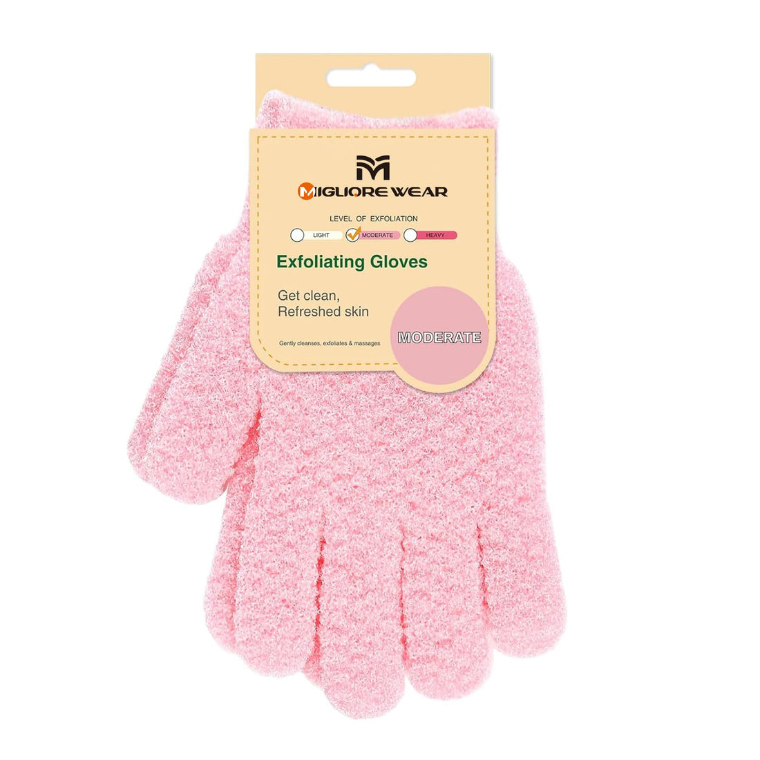 Migliore Wear Exfoliating Gloves, 2 DISTINCT TEXTURES Body Scrub Gloves, Natural Bath/Shower Scrubber Gloves, Beauty Loofah Body Exfoliator Mitt with Hanging Loop(Moderate)
