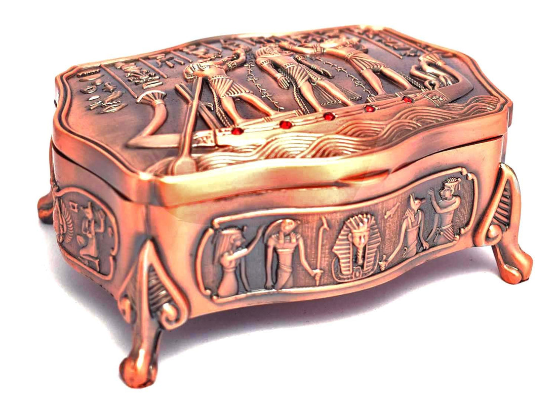 Immatgar Luxury Egyptian Pharaonic Jewelry Box - egypt Souvenir gifts for Women and Girls - Home Décor (Burnt Red - 12.5 CM width)